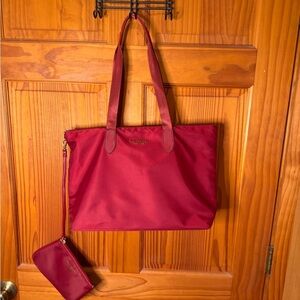 NWOT Kate Spade Coach Cherry Red Medium Packable Nylon Tote with Matching Pouch